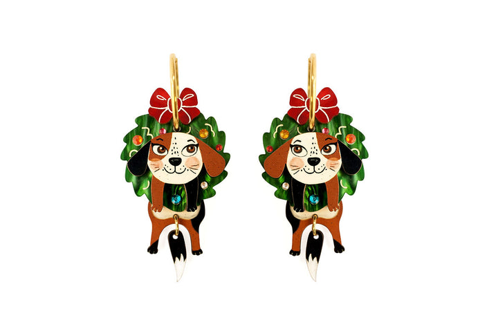 Laliblue : Christmas : Dog in a Christmas wreath earrings