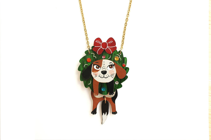 Laliblue : Christmas : Dog in a Christmas wreath necklace