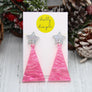 Dolly Dimple Design : Christmas Tree Dangle Earrings, Marble Baby Pink and Silver [LUCKY LAST!]