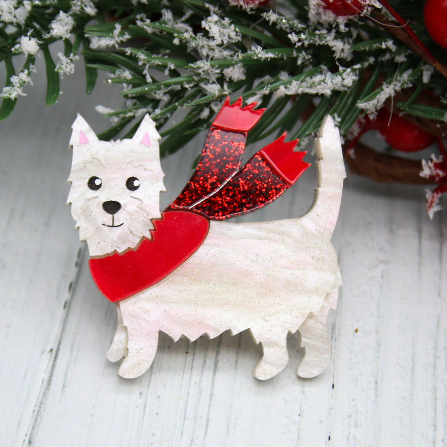 Dolly Dimple Design : Cosy Westie Brooch [PRE-ORDER]