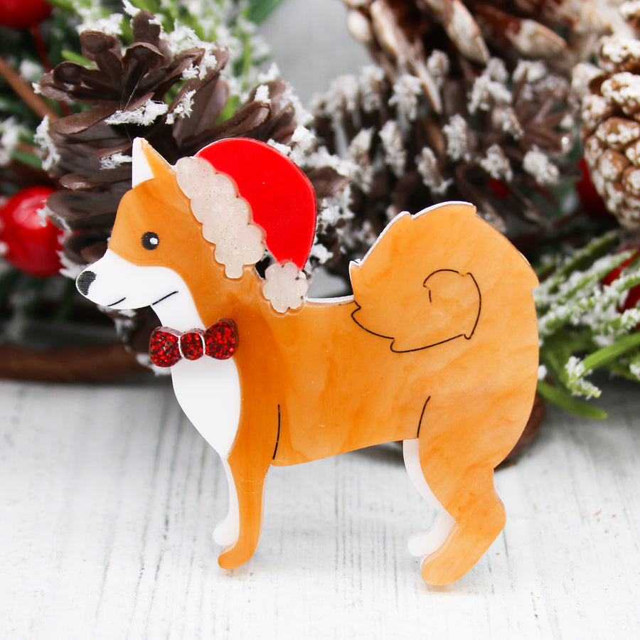 Dolly Dimple Design : Santa Paws, Shiba Inu Brooch [PRE-ORDER]