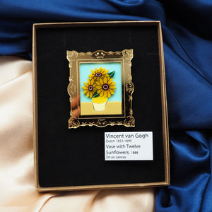 Dolly Dimple Design : 'Twelve Sunflowers in a Vase' Painting Brooch and Mini Label Brooch Set