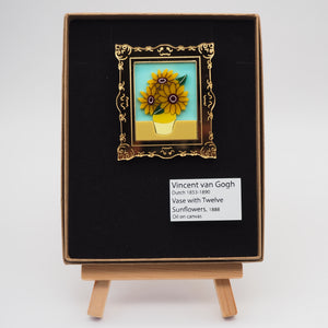 Dolly Dimple Design : 'Twelve Sunflowers in a Vase' Painting Brooch and Mini Label Brooch Set