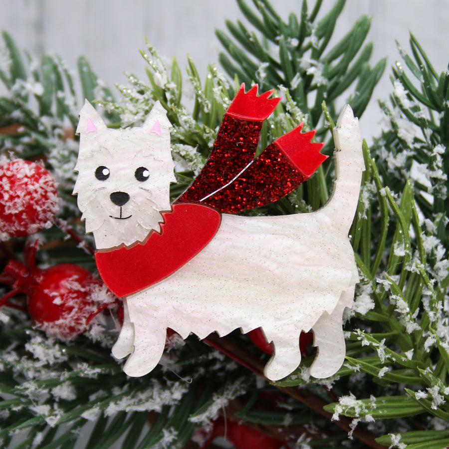 Dolly Dimple Design : Cosy Westie Brooch [PRE-ORDER]