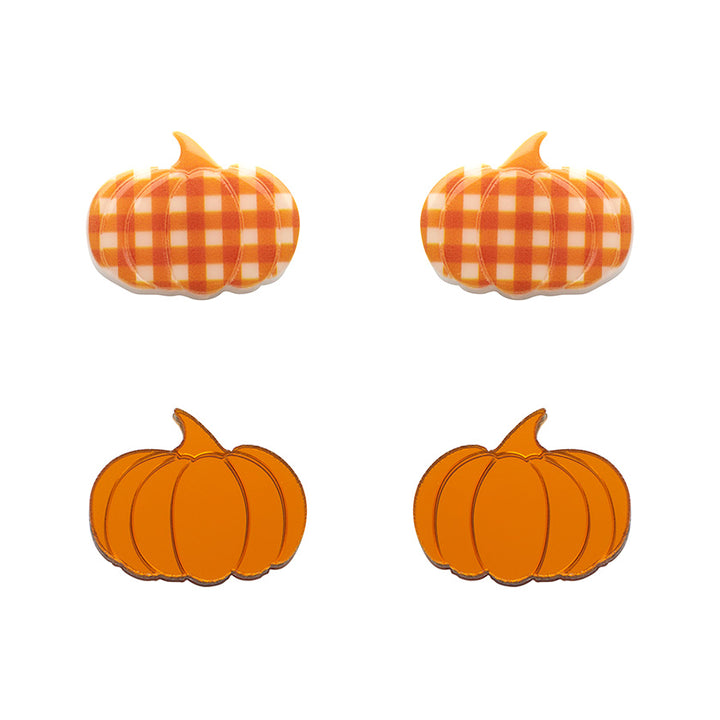 Erstwilder : Halloween : Pumpkin Patch Stud Earrings Set - Orange & Orange Gingham