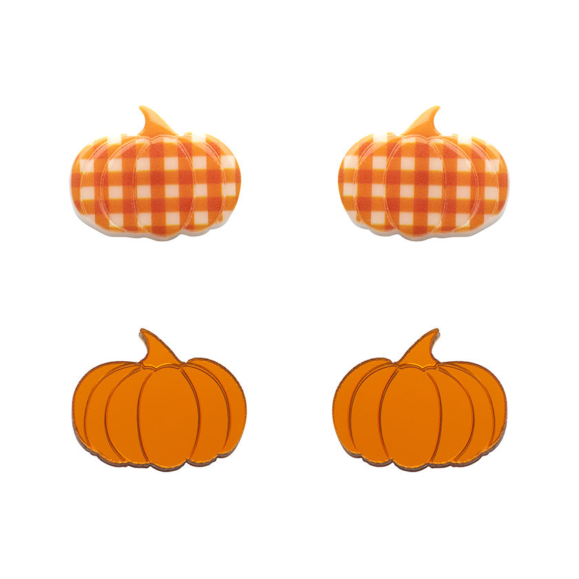 Erstwilder : Halloween : Pumpkin Patch Stud Earrings Set - Orange & Orange Gingham [LUCKY LAST!]