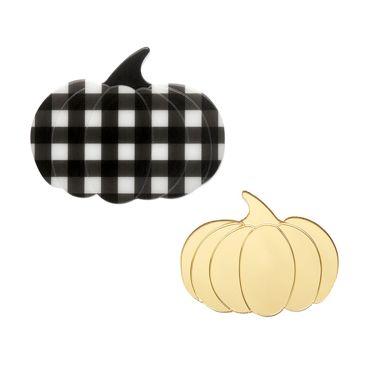 Erstwilder : Halloween : Pumpkin Patch Mini Brooch Set - Gold & Black Gingham