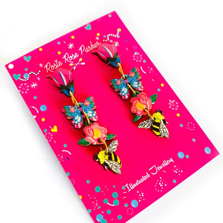 Rosie Rose Parker : Floral Heaven Dangle Butterfly Earrings
