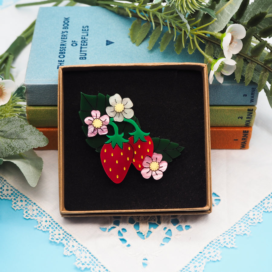 Dolly Dimple Design : Strawberry Plant Acrylic Brooch