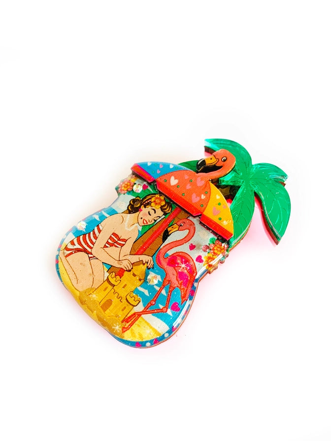 Rosie Rose Parker : Frankie and the Flamingo - at the Beach! Brooch