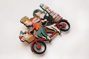 LaliBlue :  Christmas :  Friends on a bicycle brooch [PRE-ORDER]