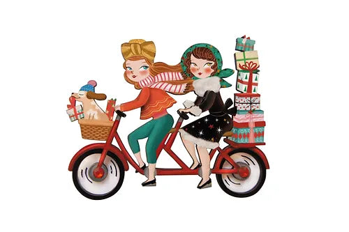 LaliBlue :  Christmas :  Friends on a bicycle brooch [PRE-ORDER]