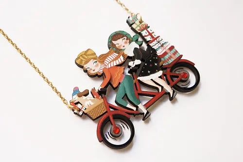 LaliBlue :  Christmas :  Friends on a bicycle necklace [PRE-ORDER]