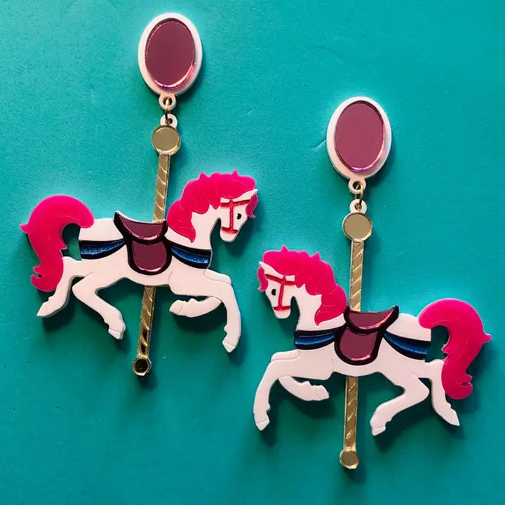 Lipstick & Chrome : Funfair Carousel Horse Acrylic Earrings x Makokot [PRE-ORDER]