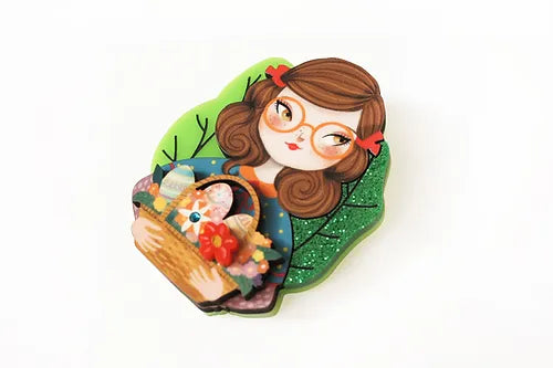 LaliBlue :  Spring :  Girl with Easter basket brooch