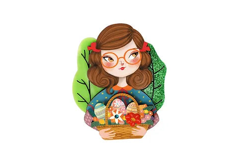 LaliBlue :  Spring :  Girl with Easter basket brooch