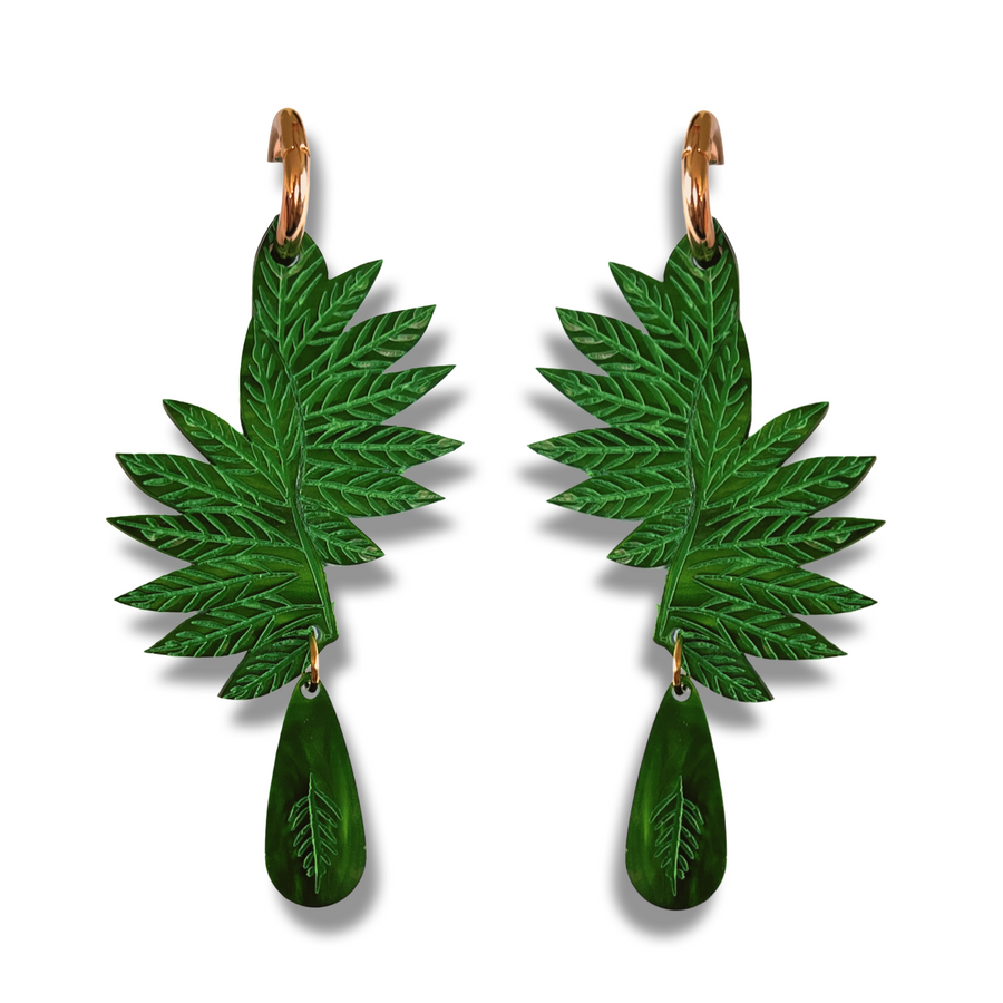 Bobbi Frances : Daintree 2: Green Fern Dangle Earrings