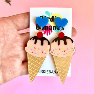 Birdie Bananas : Ice Cream Earrings with Hearts