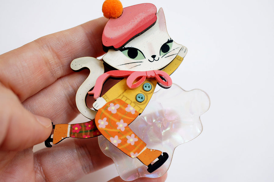 LaliBlue : Christmas : Kitten skating on ice Brooch