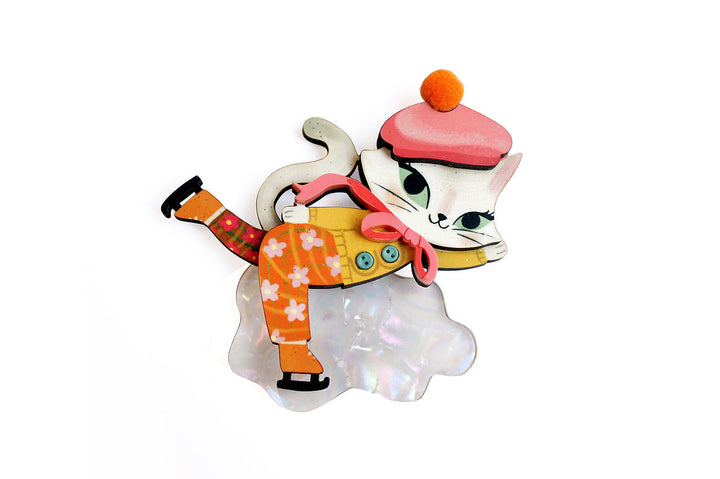 LaliBlue : Christmas : Kitten skating on ice Brooch