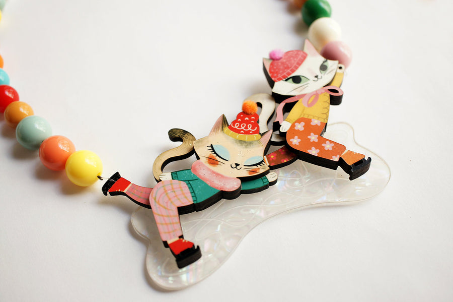 Laliblue : Christmas : Kittens kicking on ice necklace