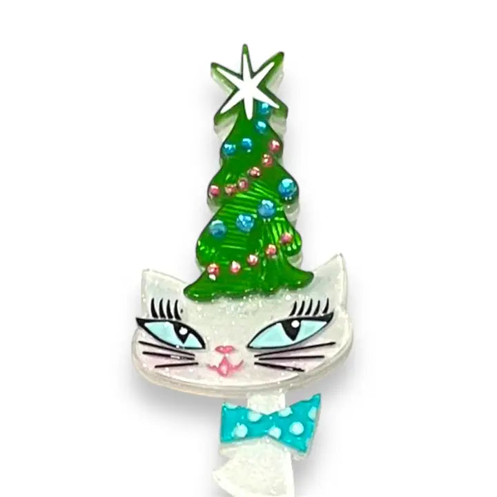 Lipstick & Chrome : Kitty Christmas Hat Brooch By Miss Fluff [PRE-ORDER]