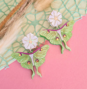 Cherryloco : Luna Moth and Moonflower Earrings