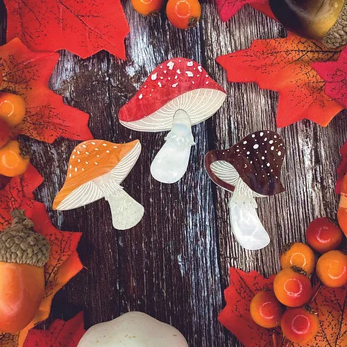 Kimchi & Coconut : Magic Mushroom Mini Brooch Trio - Autumn Colours