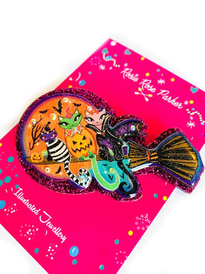 Rosie Rose Parker :  Halloween : Magical Cats Broomstick Brooch [PRE-ORDER]