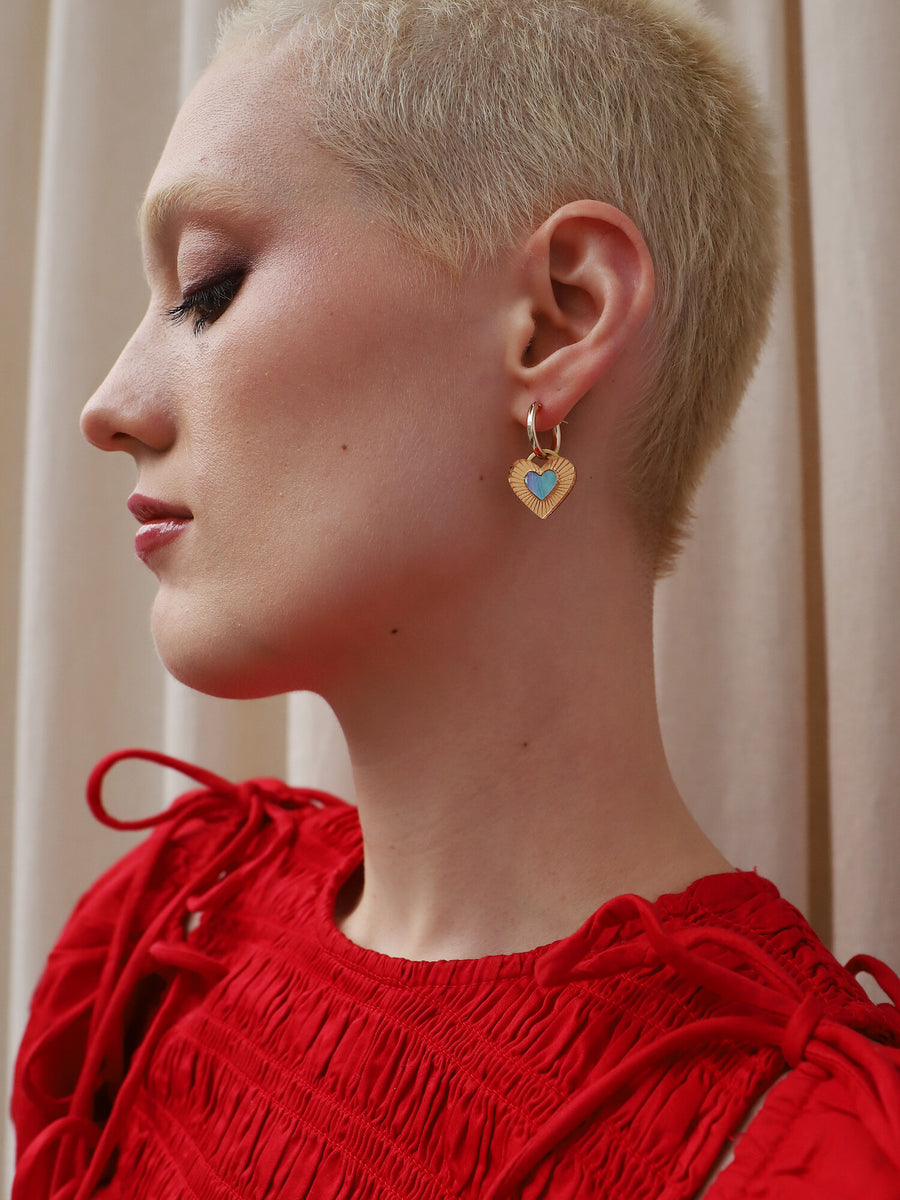 Wolf & Moon : Mini Lyra Hoops in Blue Mother of Pearl