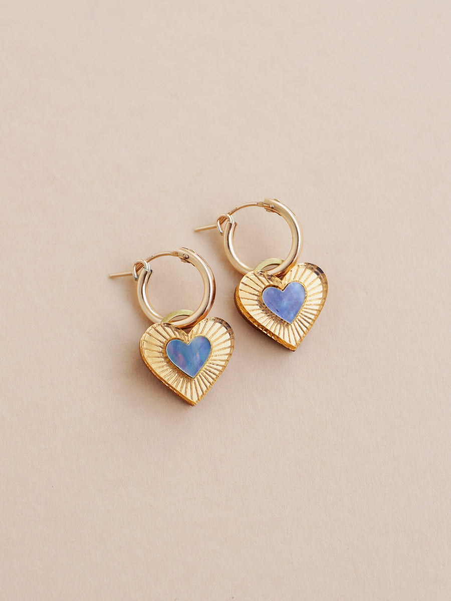 Wolf & Moon : Mini Lyra Hoops in Blue Mother of Pearl