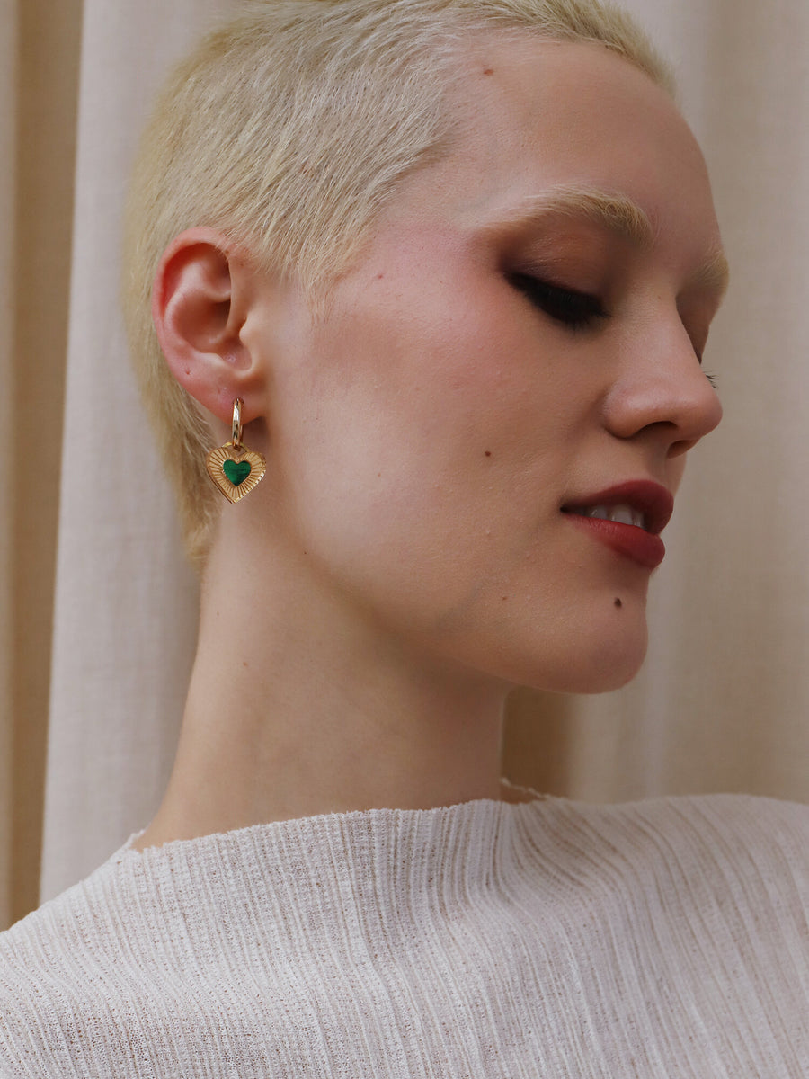 Wolf & Moon : Mini Lyra Hoops in Emerald Mother of Pearl