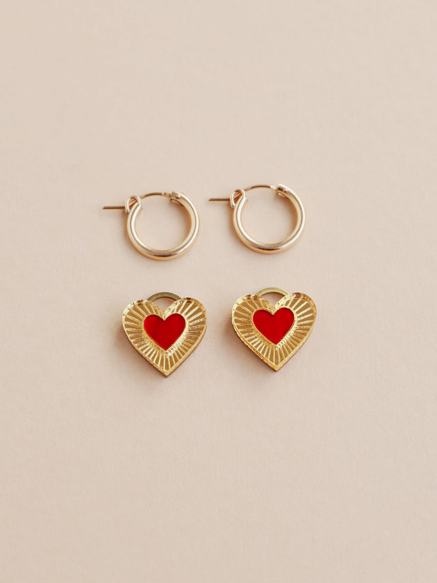 Wolf & Moon : Mini Lyra Hoops in Red