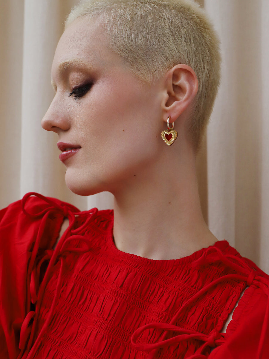 Wolf & Moon : Mini Lyra Hoops in Red