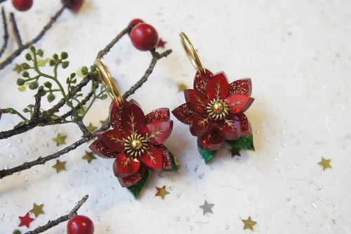 LaliBlue :  Christmas : Mini Poinsettia Earrings [PRE-ORDER]