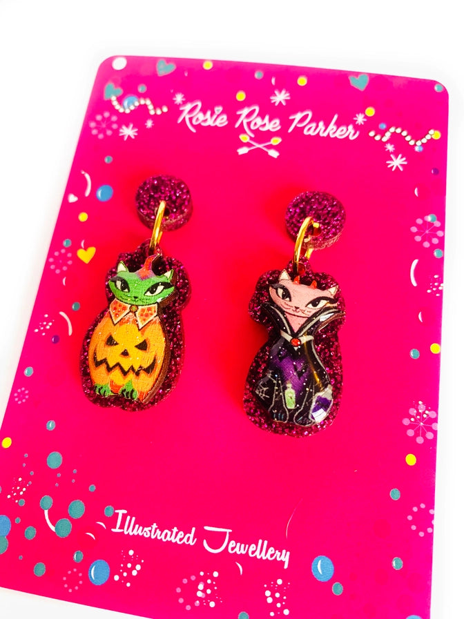 Rosie Rose Parker :  Halloween : Miss Matched Earrings - Vampier kitty and Pumpkin kitty [PRE-ORDER]