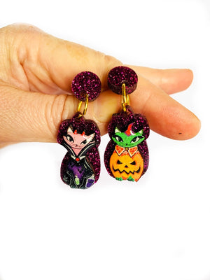 Rosie Rose Parker :  Halloween : Miss Matched Earrings - Vampier kitty and Pumpkin kitty [PRE-ORDER]