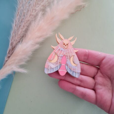 Cherryloco : Mystic Moon Moth Brooch or Necklace - Coral Sunset [PRE-ORDER]