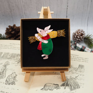 Dolly Dimple Design :  Piglet with a Christmas Cracker Brooch [PRE-ORDER]