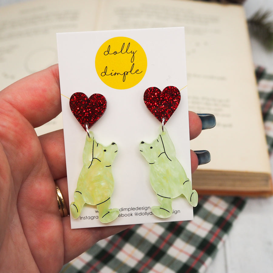 Dolly Dimple Design : Winnie the Pooh Earrings - Glitter Red Hearts [PRE-ORDER]