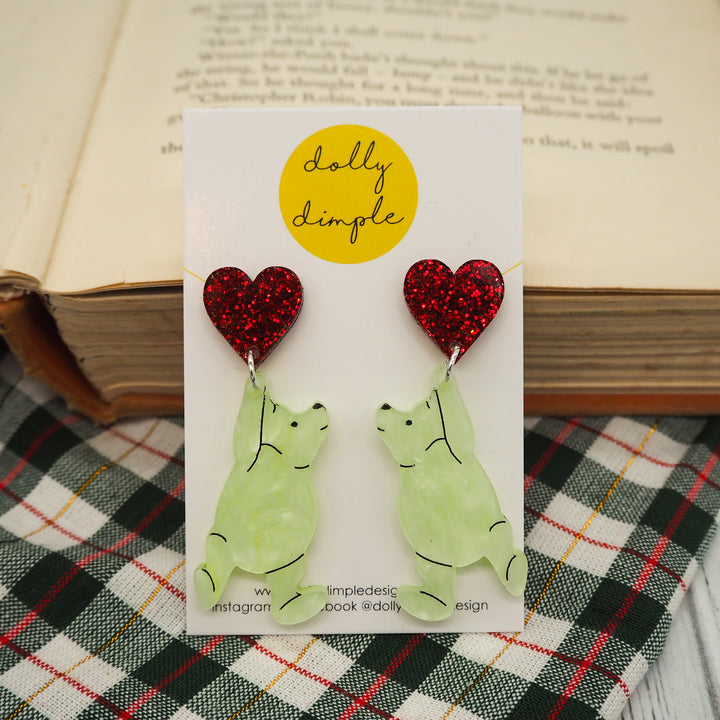 Dolly Dimple Design : Winnie the Pooh Earrings - Glitter Red Hearts [PRE-ORDER]