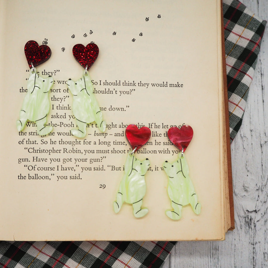 Dolly Dimple Design : Winnie the Pooh Earrings - Glitter Red Hearts [PRE-ORDER]