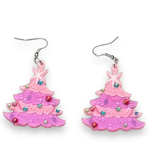 Lipstick & Chrome : Oh Pinkmas Tree Earrings By Miss Fluff [PRE-ORDER]