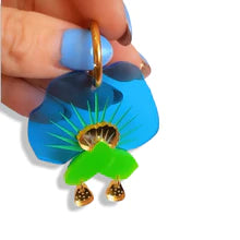 Bobbi Frances : Australiana : Pea Flowers Earrings - Blue and neon green
