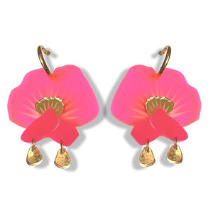 Bobbi Frances : Australiana : Pea Flowers Earrings - Neon pink and magenta