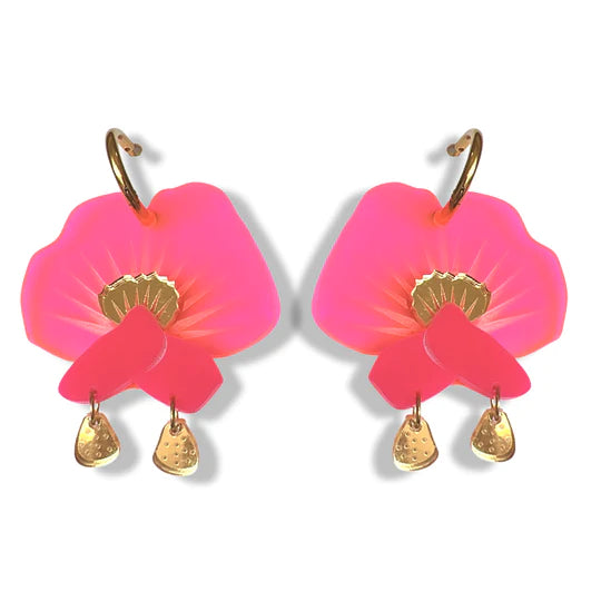 Bobbi Frances : Australiana : Pea Flowers Earrings - Neon pink and magenta