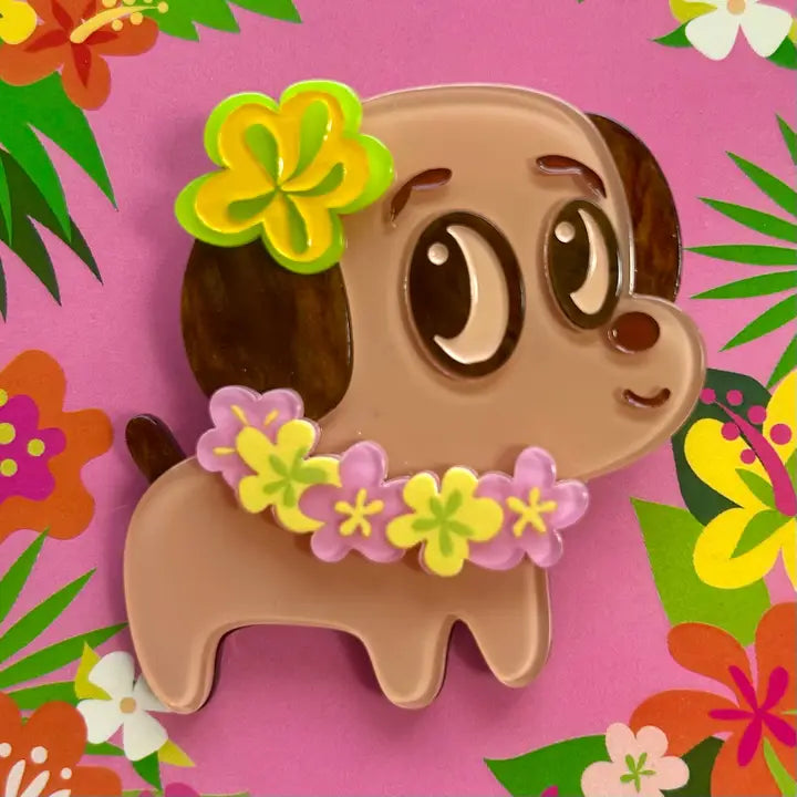 Lipstick & Chrome : Polynesian Pup Mini Brooch By Miss Fluff