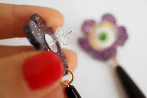 LaliBlue :  Halloween Woods : Purple flower earrings with eyes [PRE-ORDER]