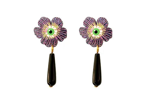 LaliBlue :  Halloween Woods : Purple flower earrings with eyes [PRE-ORDER]