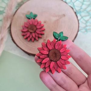 Cherryloco : Red Sunflower Earrings [PRE-ORDER]